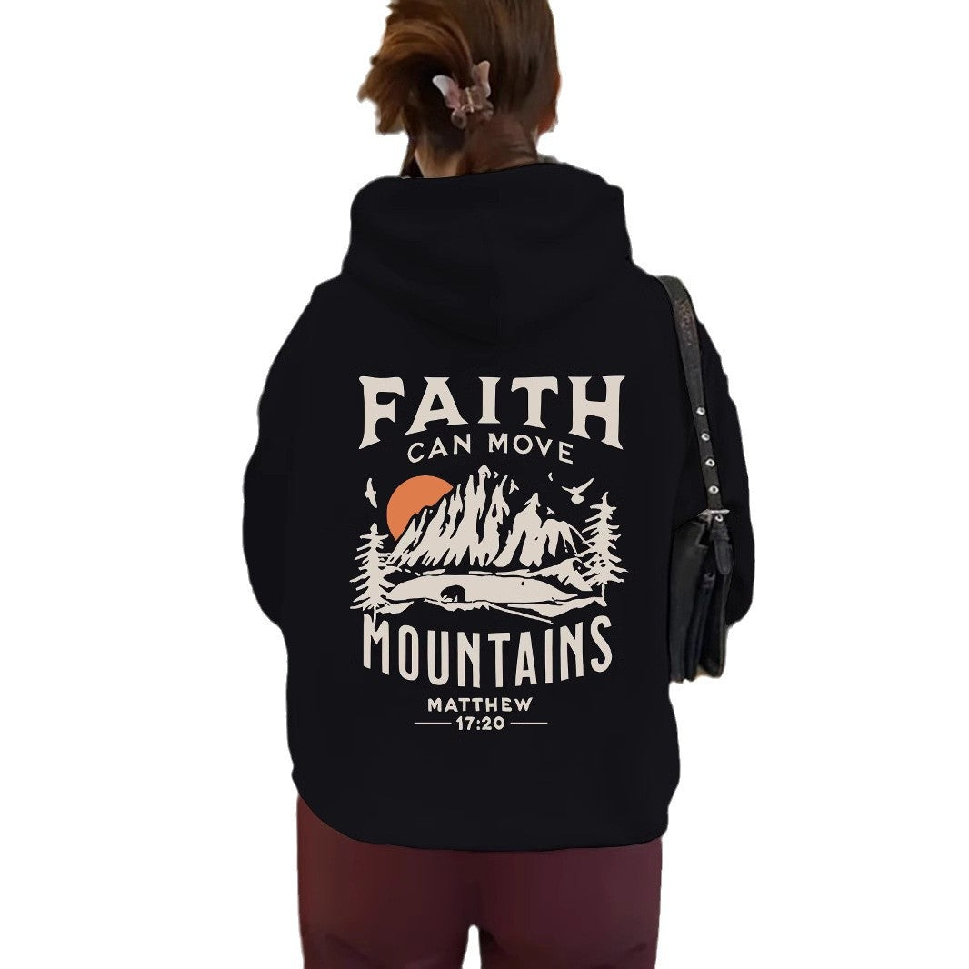 Top Hoodie FAITH CAN MOVE MOUNDAINS Thick Fleece Hoodie for Women