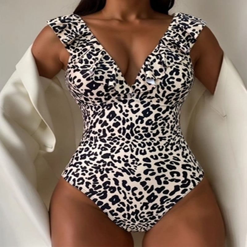 Print Modest Tummy-Control One-Piece Swimsuit for Women, Beach Bikini, Hot Spring Swimwear Wholesale