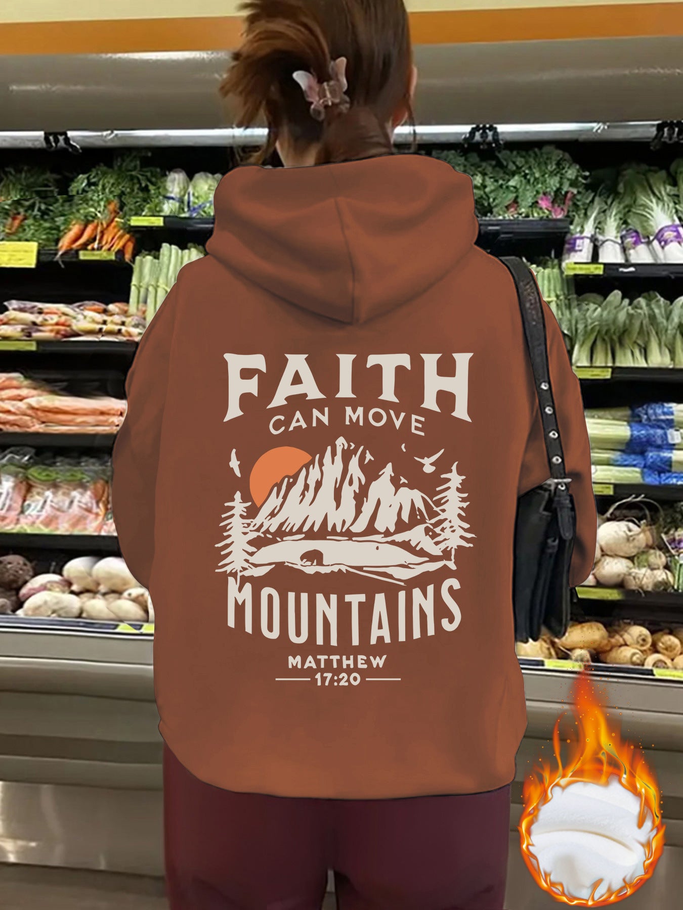 Top Hoodie FAITH CAN MOVE MOUNDAINS Thick Fleece Hoodie for Women