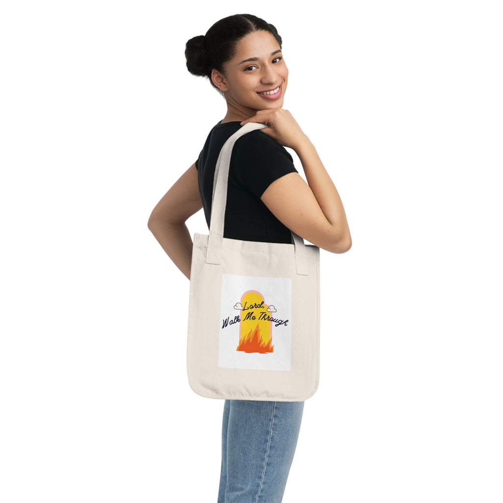 Tote Bag — "Lord Walk Me Through" Sunset Flame Organic Canvas Tote