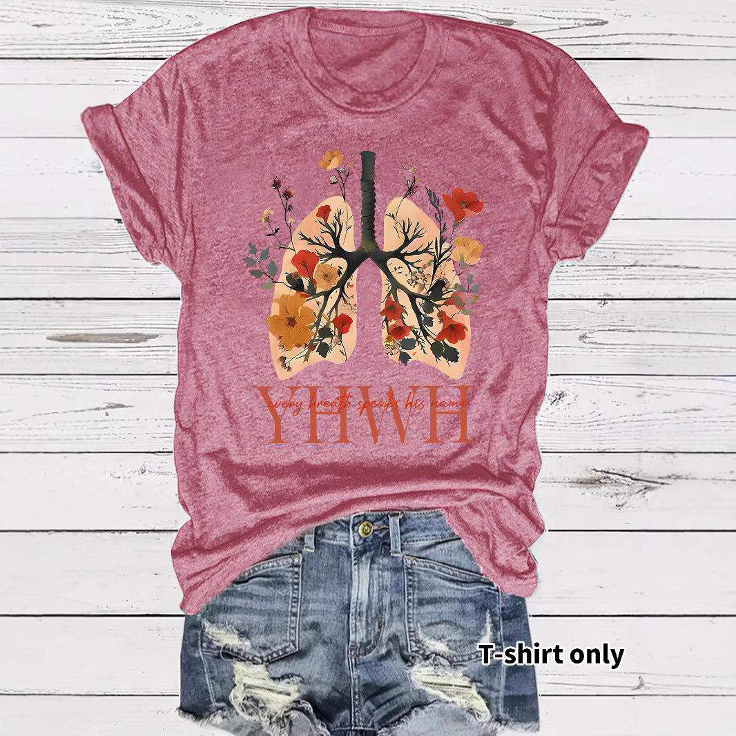 Floral Christian faith pattern round neck loose short sleeved shirt