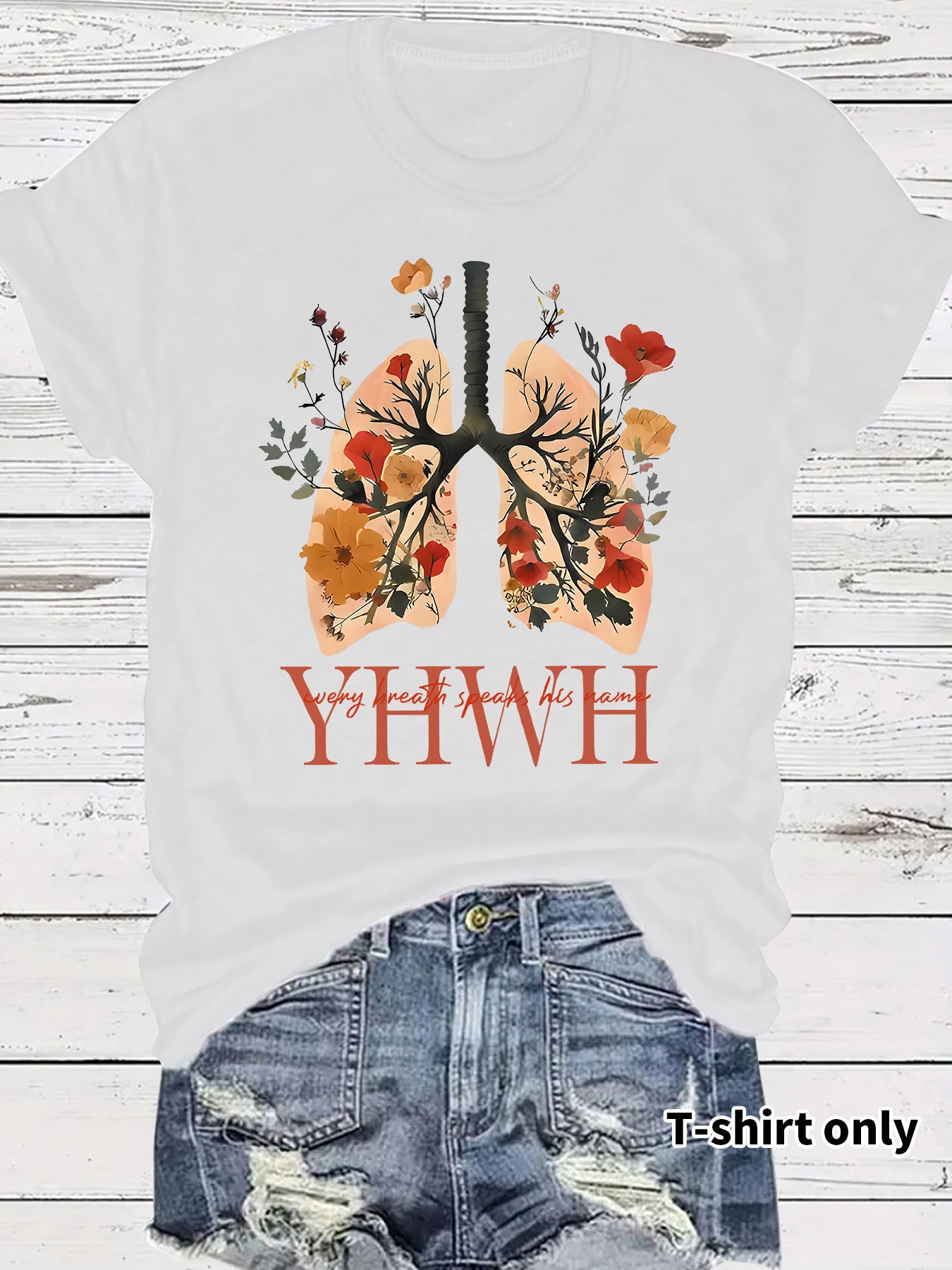 Floral Christian faith pattern round neck loose short sleeved shirt