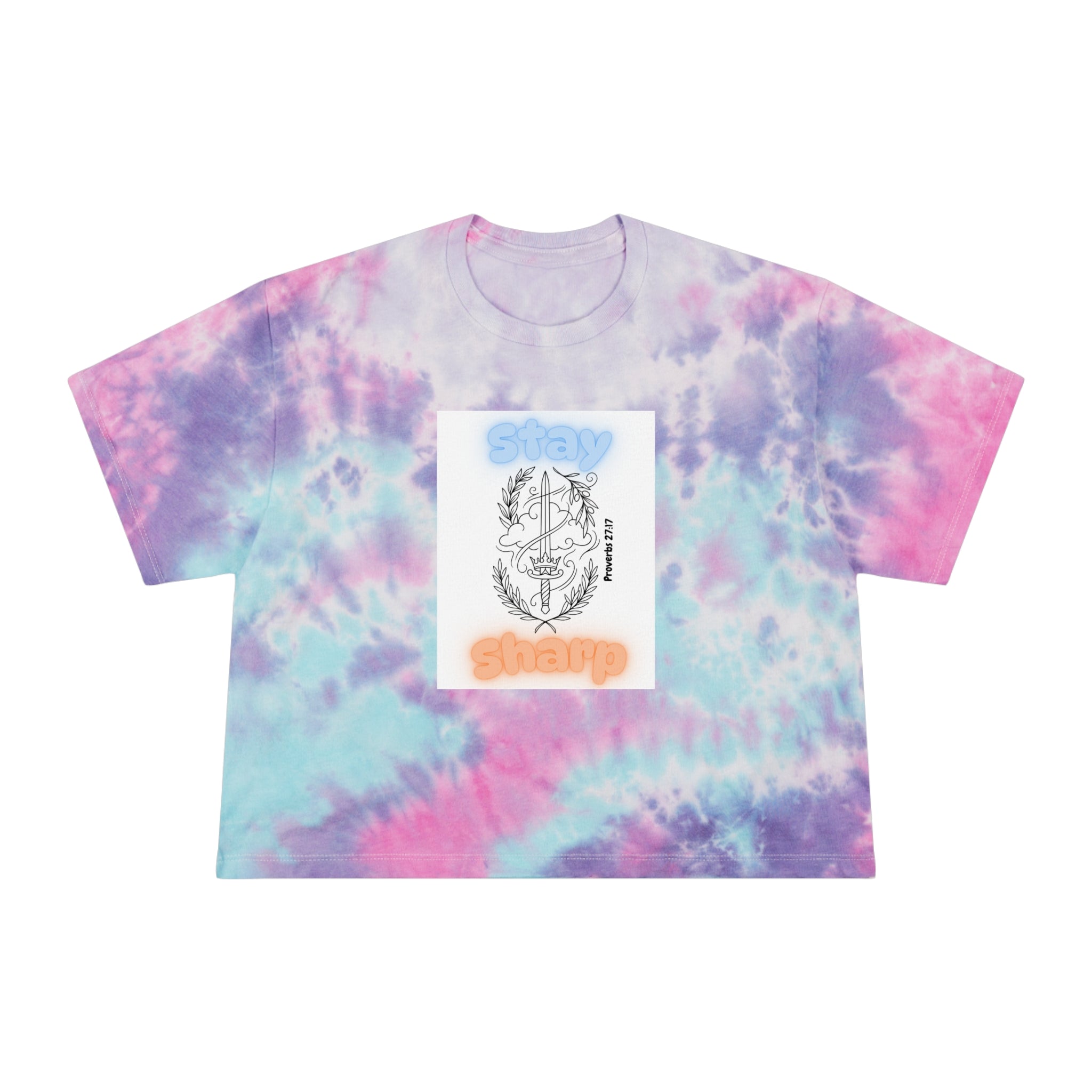 Tie-Dye Crop Tee — "Stay Sharp" Anchor Graphic, Pastel Blue Beach Vibe