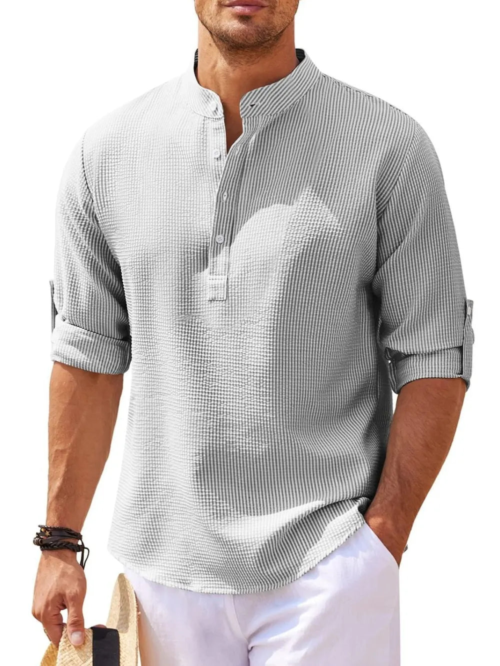 Men's Full Size Half Button Long Sleeve Shirt Plus Size