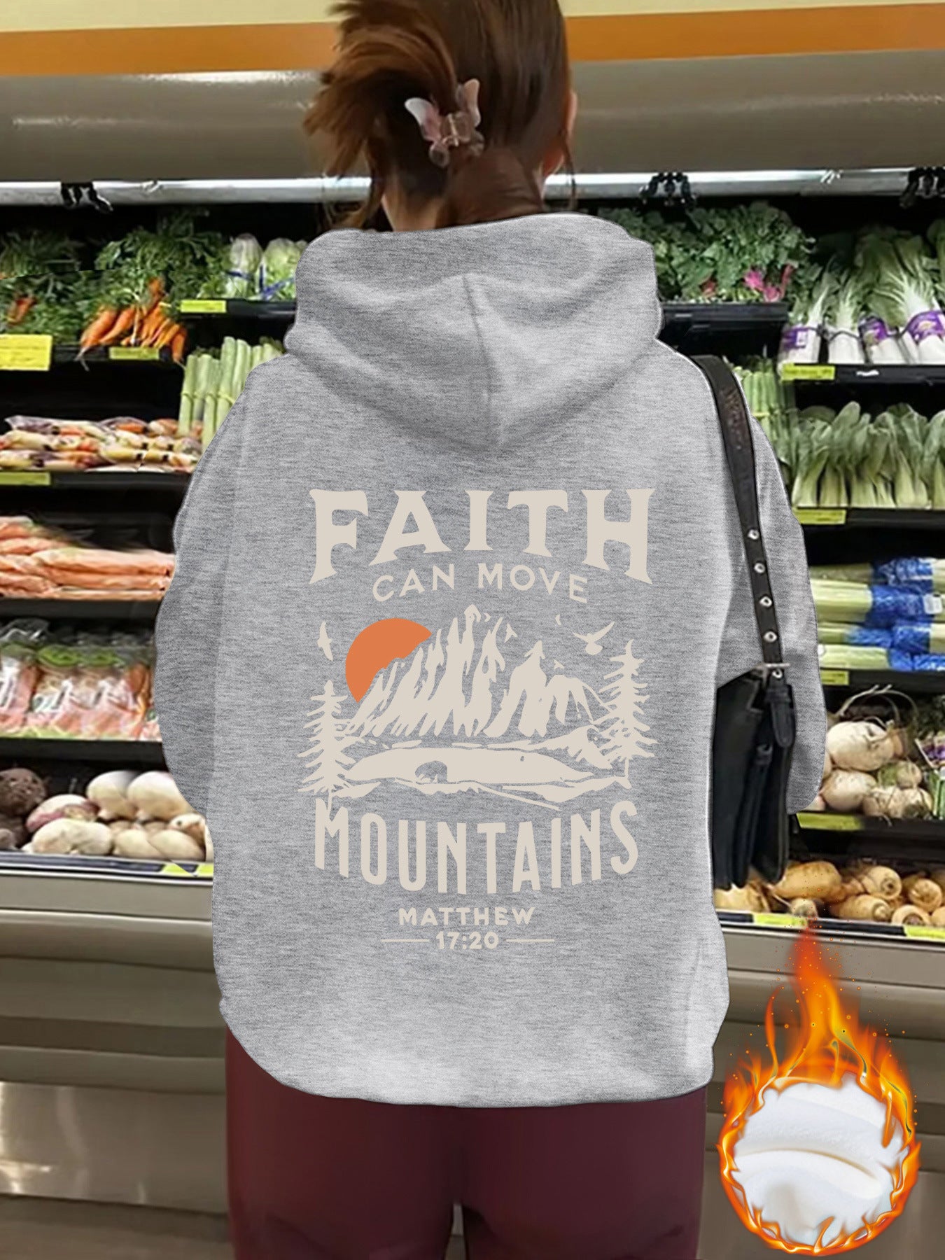 Top Hoodie FAITH CAN MOVE MOUNDAINS Thick Fleece Hoodie for Women