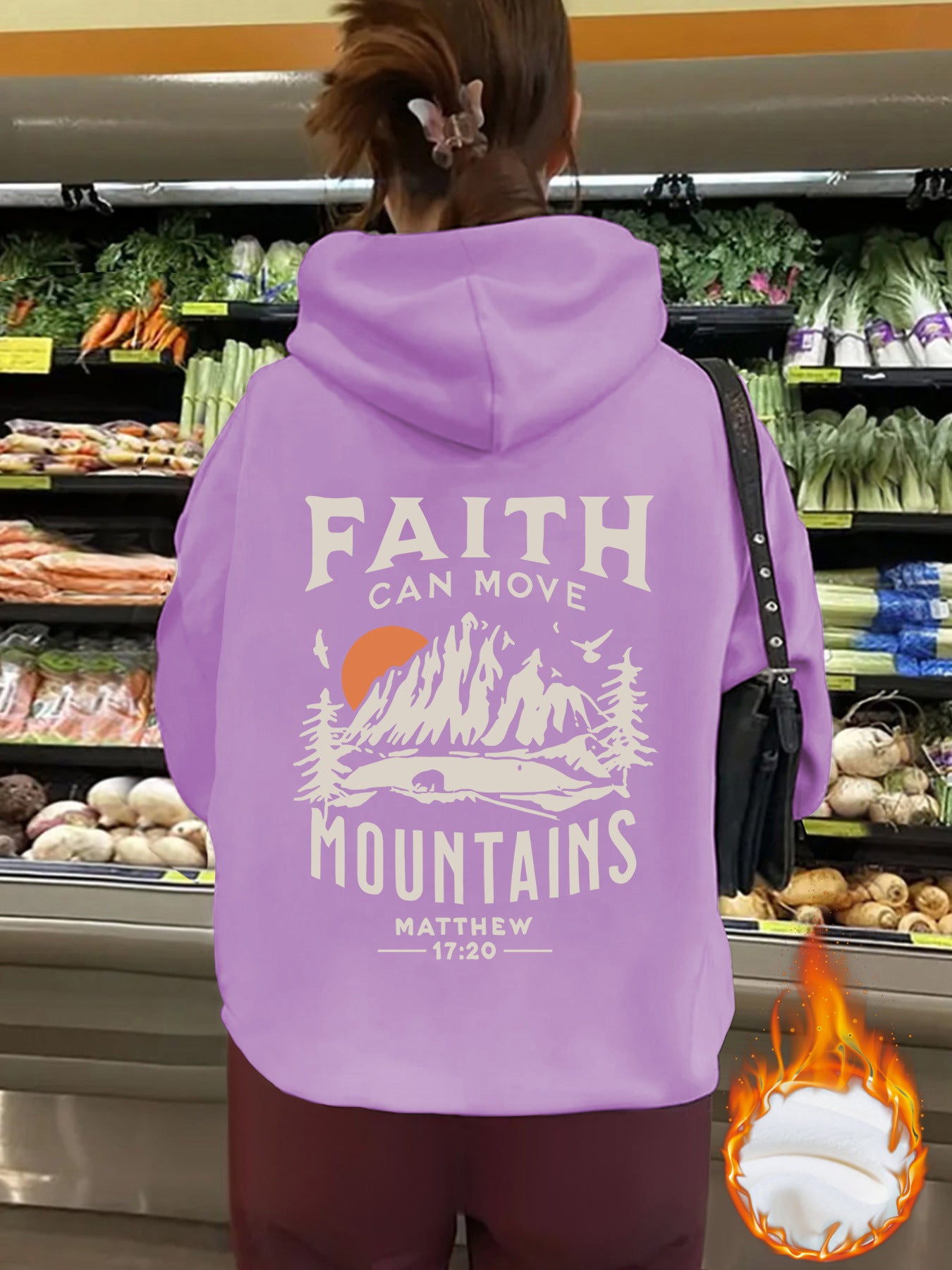 Top Hoodie FAITH CAN MOVE MOUNDAINS Thick Fleece Hoodie for Women