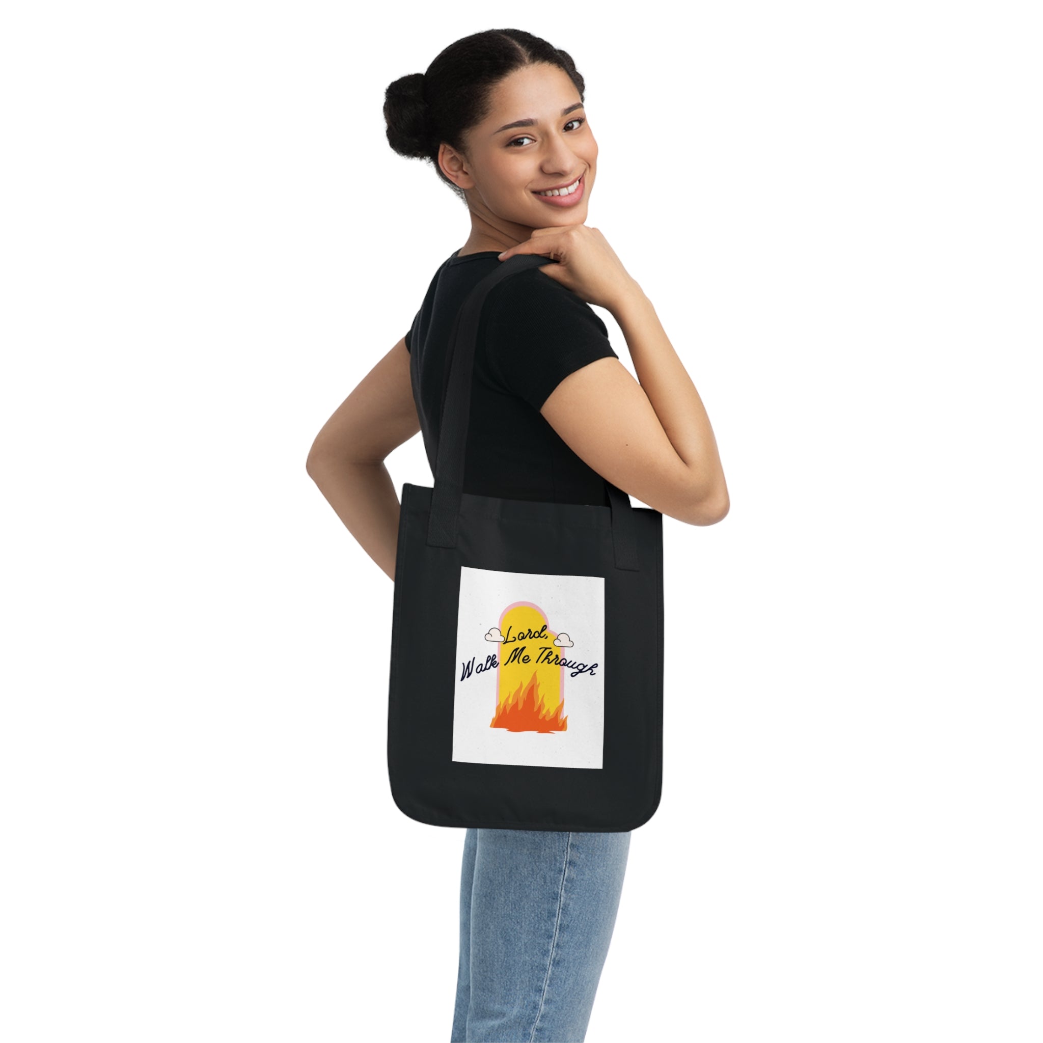 Tote Bag — "Lord Walk Me Through" Sunset Flame Organic Canvas Tote