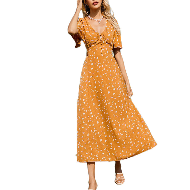Sexy Sweet Dress Ladies Floral Hot Mom Print Tea Break Waist Light Luxury Skirt