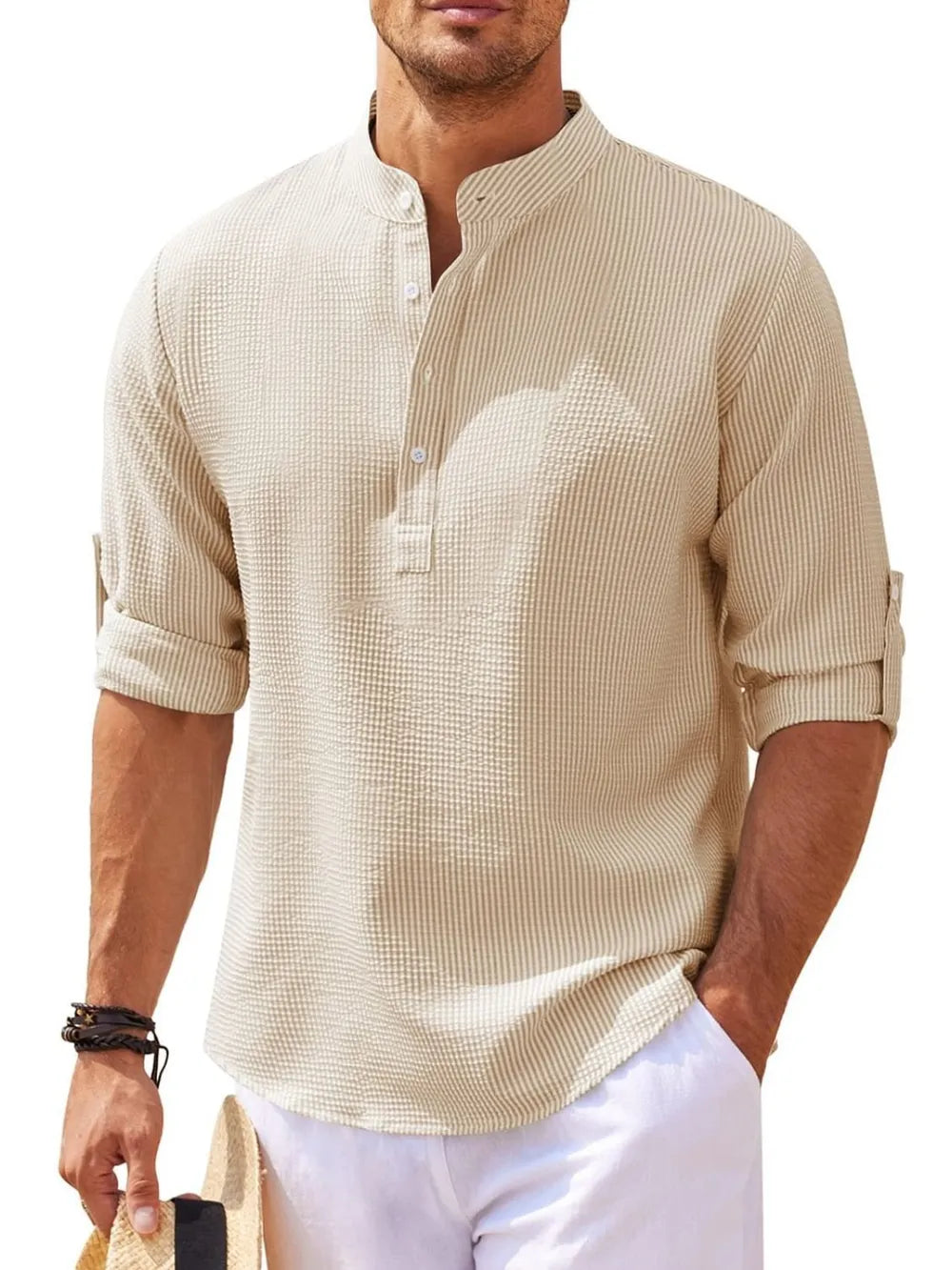 Men's Full Size Half Button Long Sleeve Shirt Plus Size