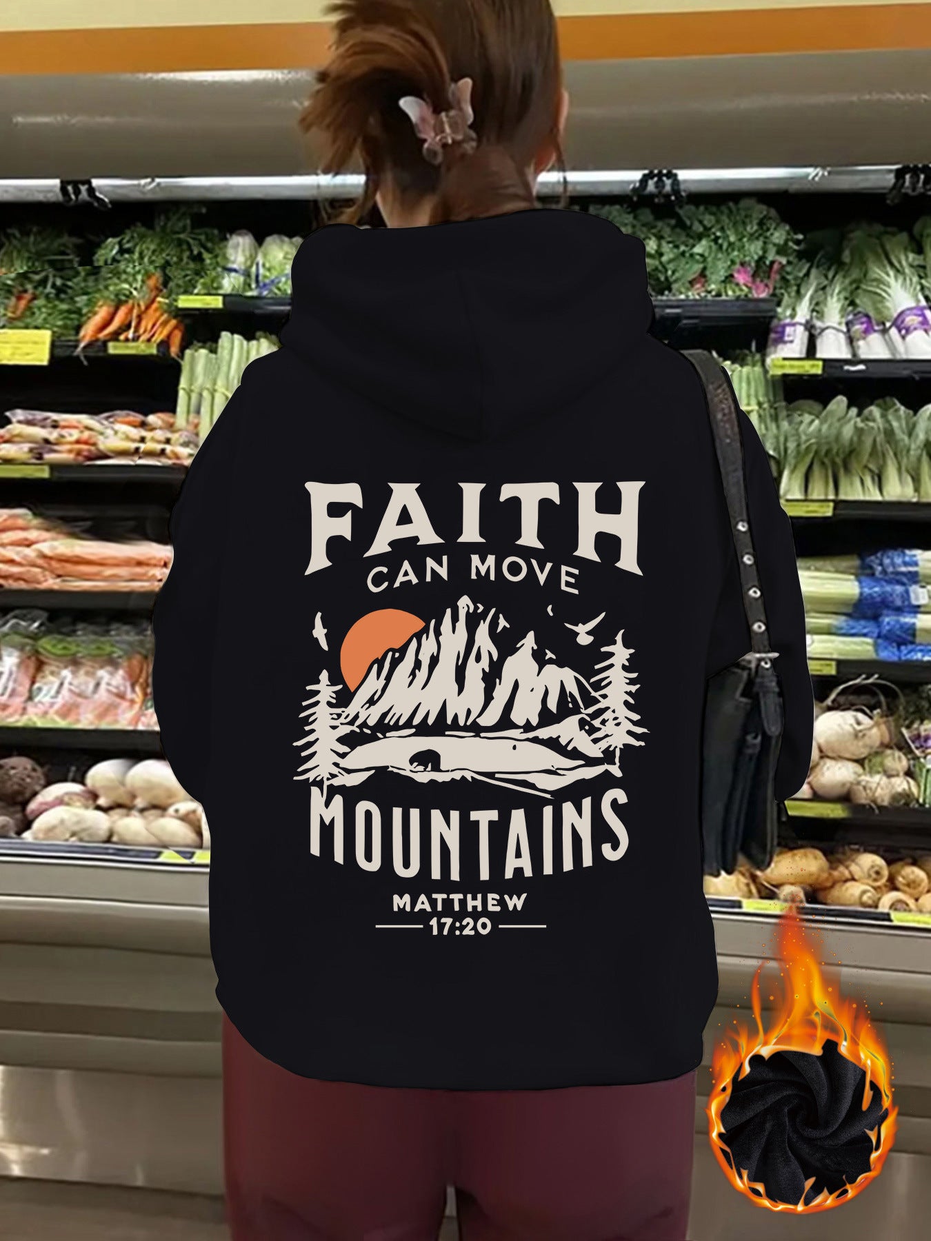 Top Hoodie FAITH CAN MOVE MOUNDAINS Thick Fleece Hoodie for Women