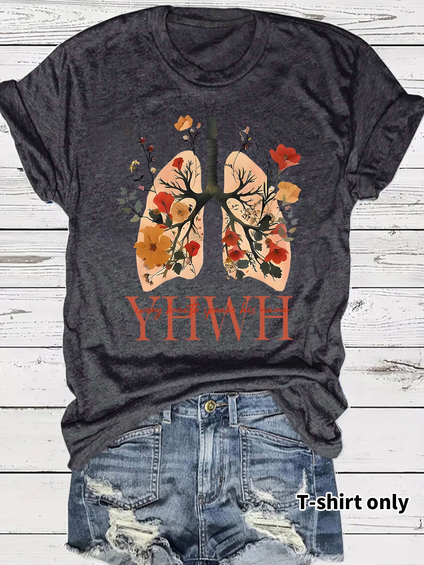 Floral Christian faith pattern round neck loose short sleeved shirt