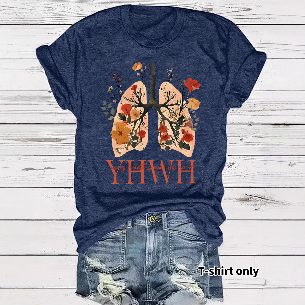 Floral Christian faith pattern round neck loose short sleeved shirt